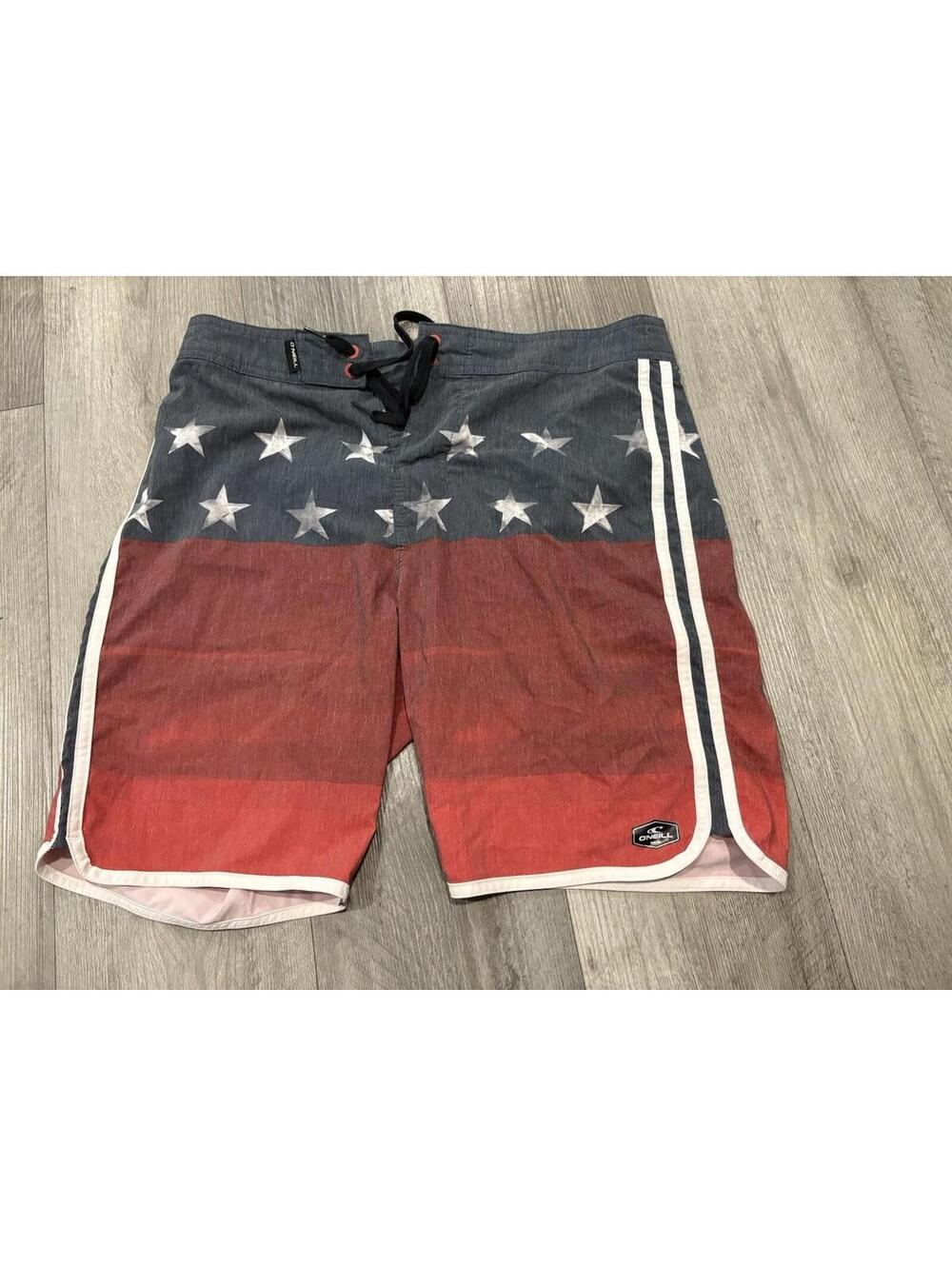 ONeill Board Shorts Mens 31 American Flag Stars Red Blue Swim Trunks Surf